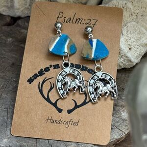 Blue and Silver Horse Earrings